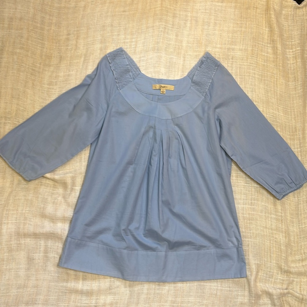 Motto Smock Blouse, Size Small,  Light Blue, 3/4 sleeves N…